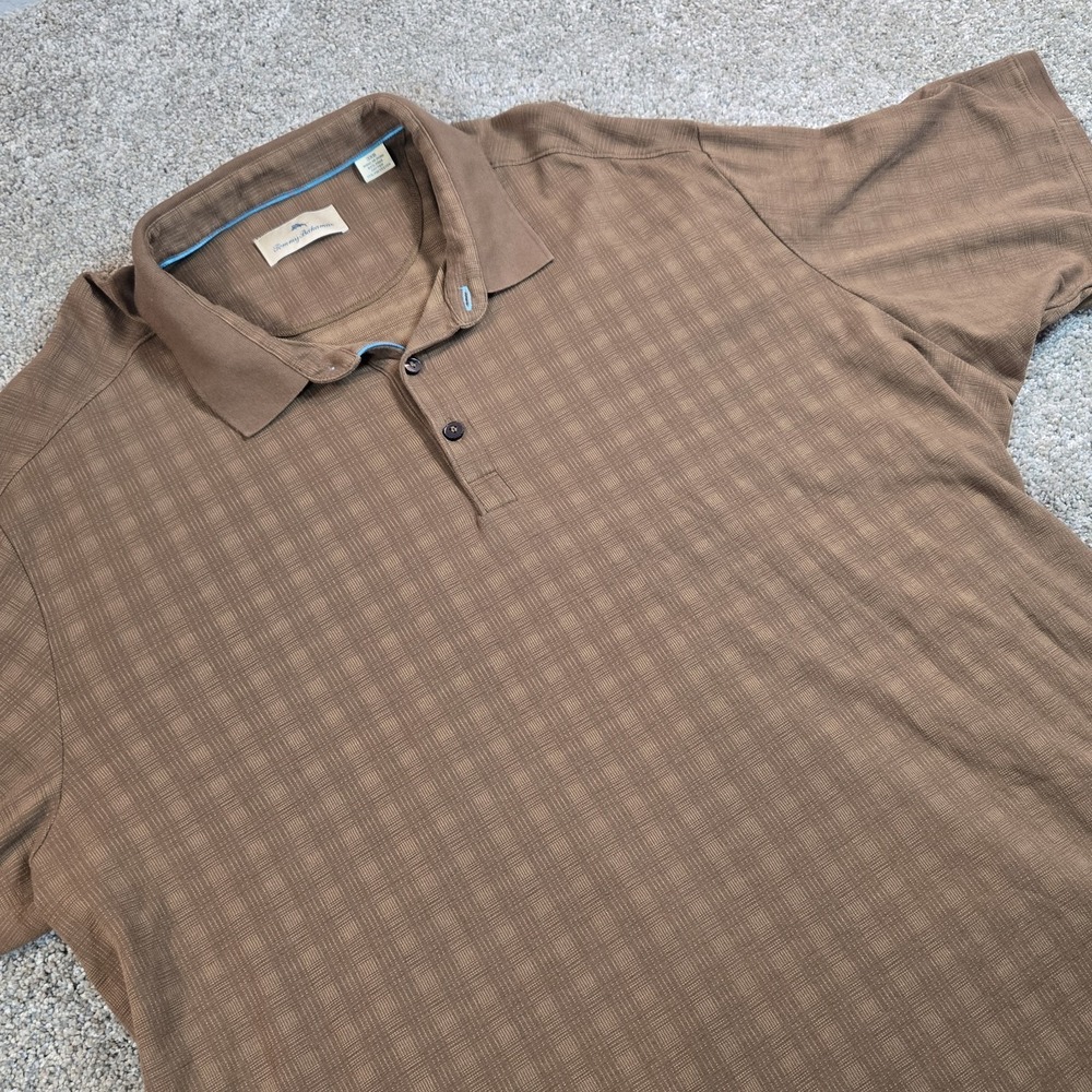 Tommy Bahama Big & Tall Men's Polo Shirt 3XB Brown‎ Checked Pima Cotton  Casual
